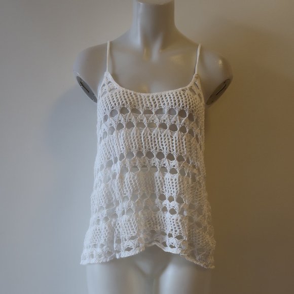 SERENDIPITY BY VICTORIA WHITE CROCHET TANK TOP S * - Picture 1 of 11
